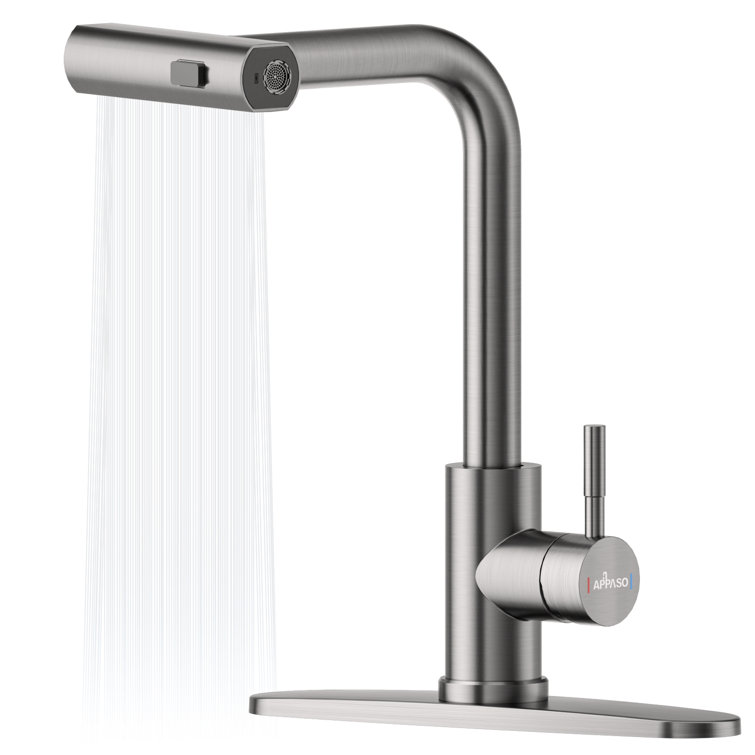 Stainless Steel Pull-Out Spray Kitchen Faucet with Deck Plate