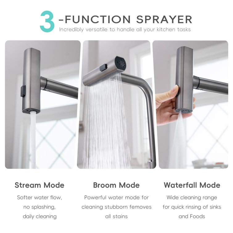 Stainless Steel Pull-Out Spray Kitchen Faucet with Deck Plate
