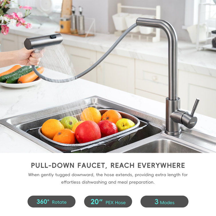 Stainless Steel Pull-Out Spray Kitchen Faucet with Deck Plate