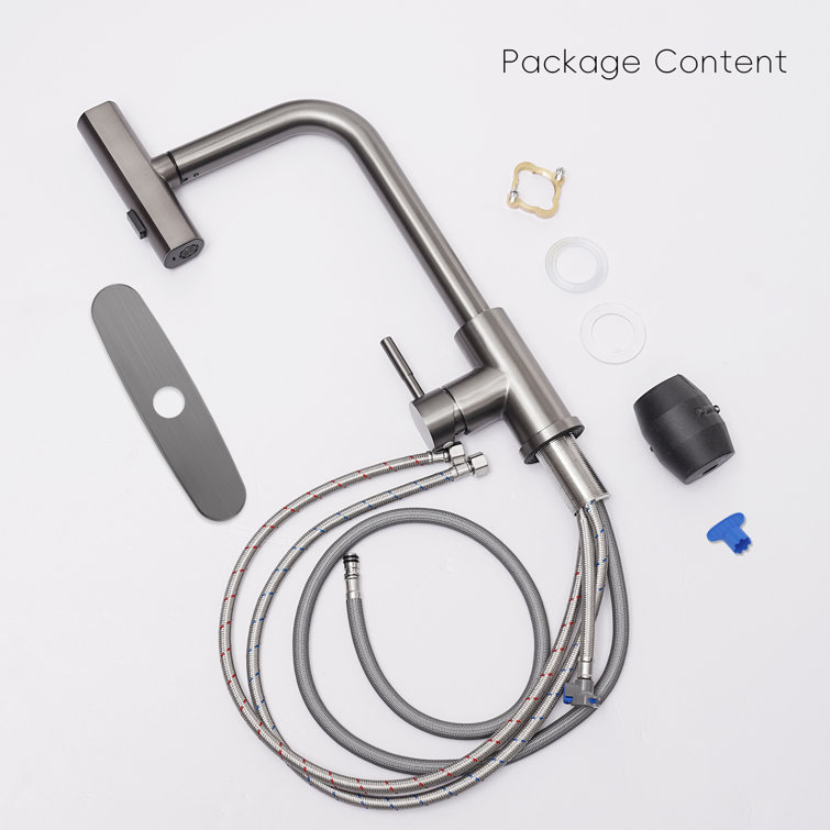 Stainless Steel Pull-Out Spray Kitchen Faucet with Deck Plate