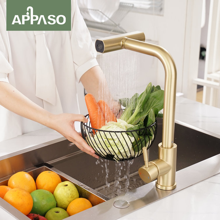 Brushed Gold High Arch Kitchen Faucet with Pull Down Sprayer