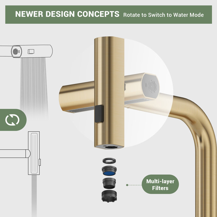 Brushed Gold High Arch Kitchen Faucet with Pull Down Sprayer