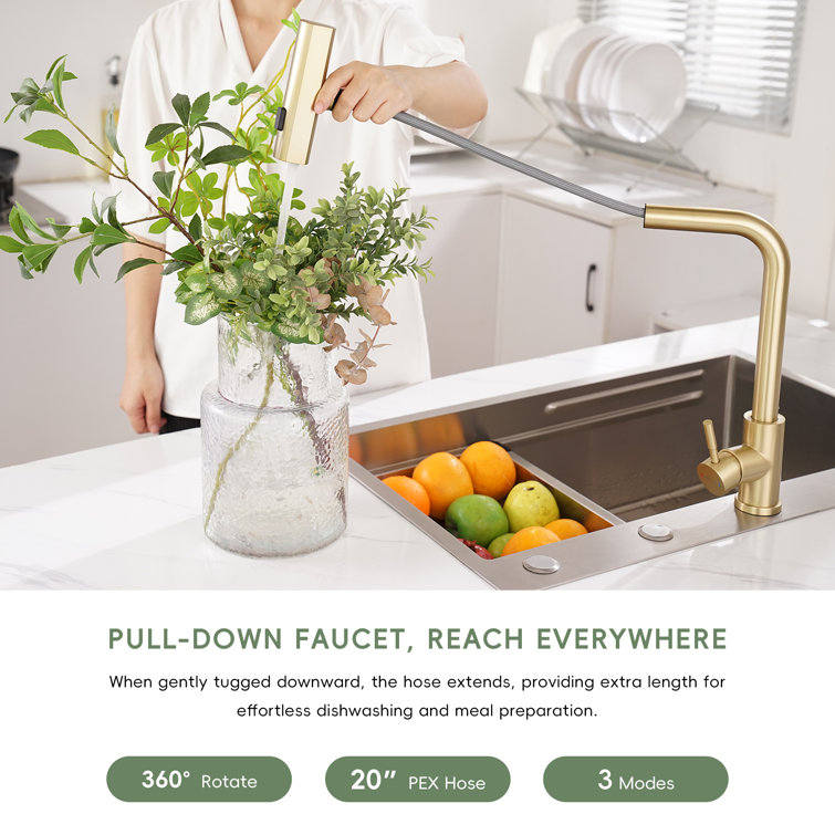 Brushed Gold High Arch Kitchen Faucet with Pull Down Sprayer