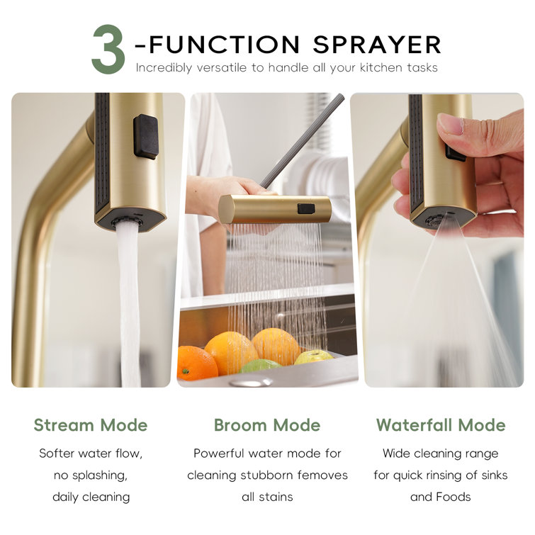 Brushed Gold High Arch Kitchen Faucet with Pull Down Sprayer