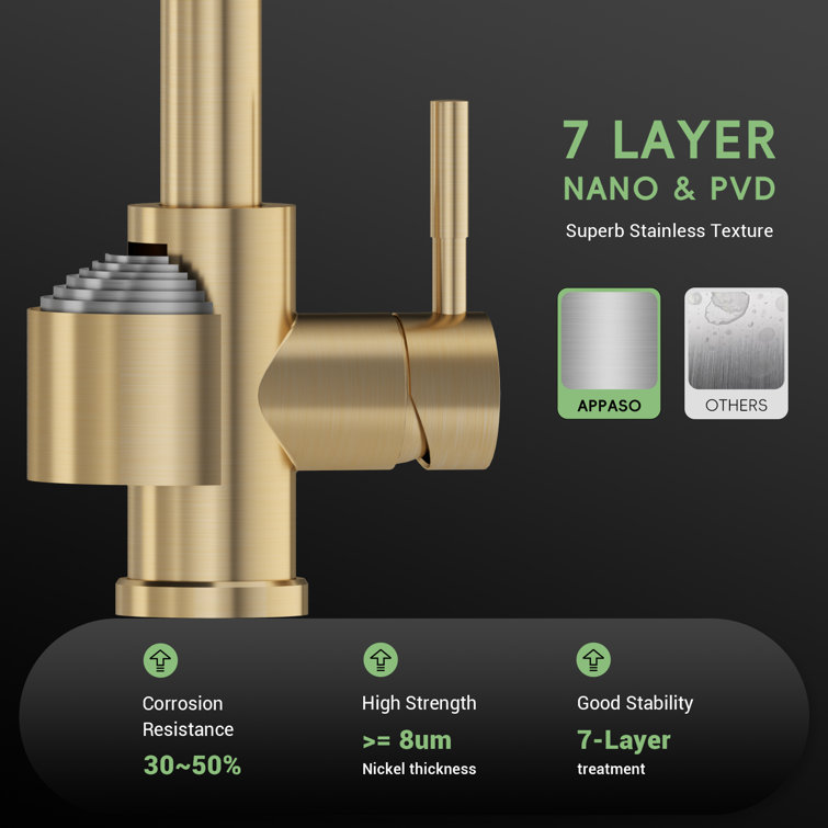 Brushed Gold High Arch Kitchen Faucet with Pull Down Sprayer