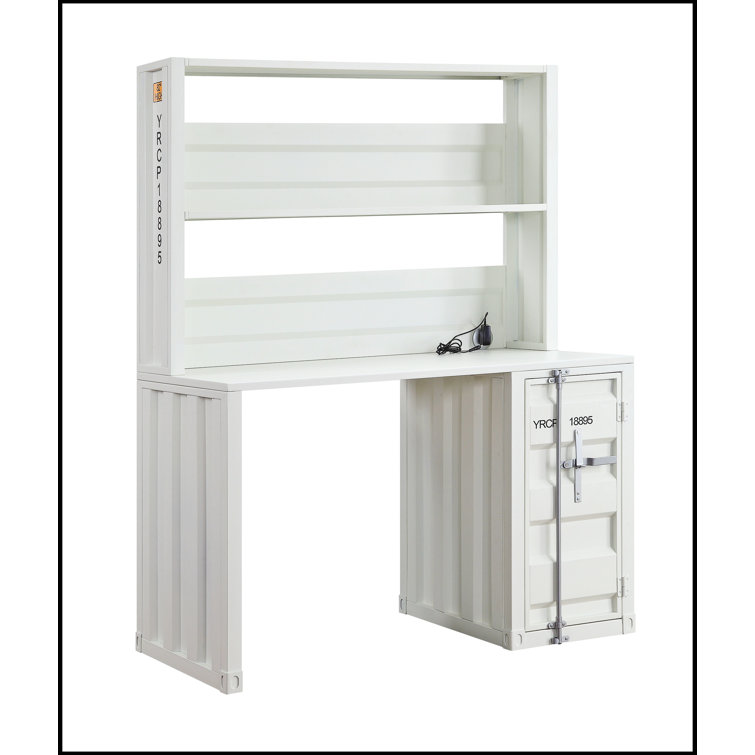 White Wood Writing Desk with Hutch and Drawer
