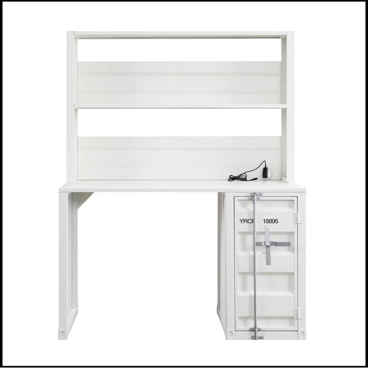 White Wood Writing Desk with Hutch and Drawer