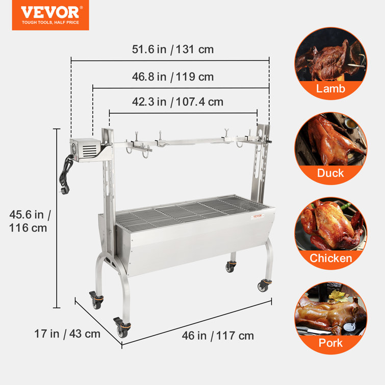 VEVOR 46" Stainless Steel Rotisserie Grill with Adjustable Height