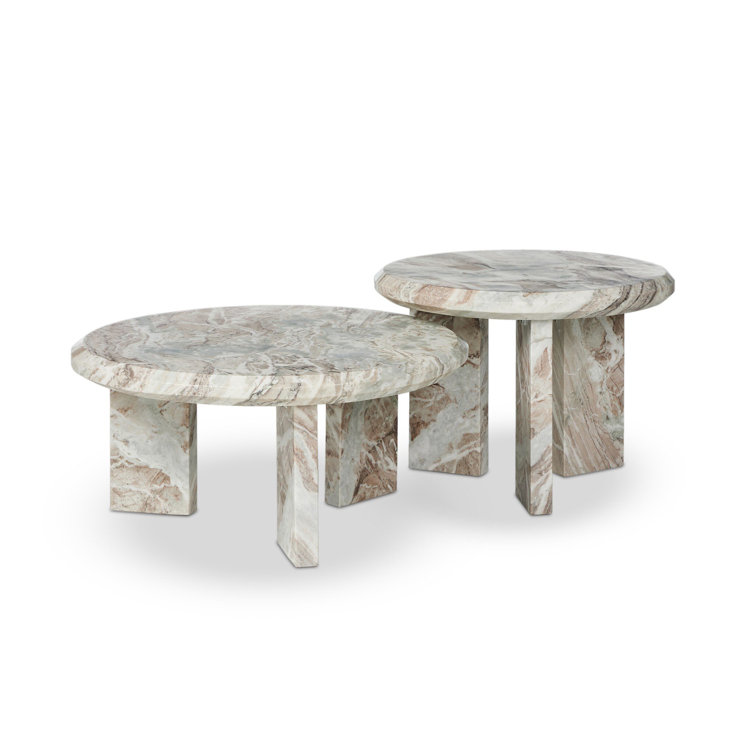 Taupe Marble Round Nesting Coffee Table Set with Storage