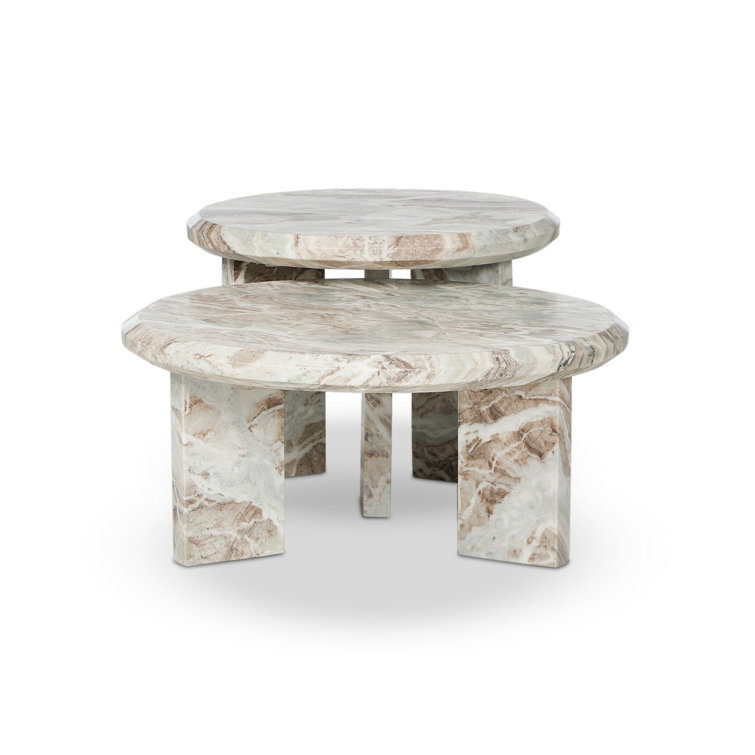Taupe Marble Round Nesting Coffee Table Set with Storage