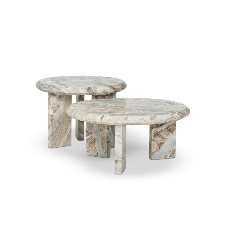 Taupe Marble Round Nesting Coffee Table Set with Storage