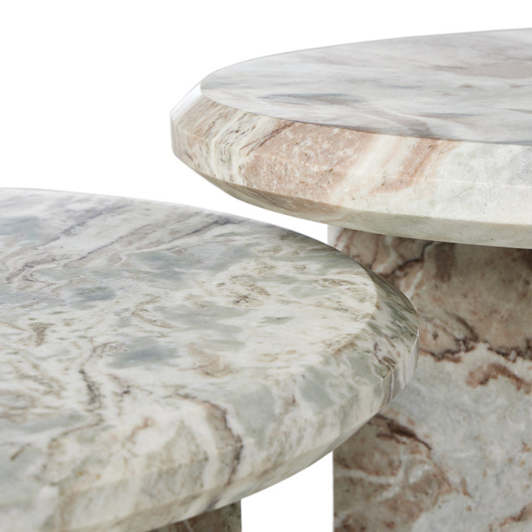Taupe Marble Round Nesting Coffee Table Set with Storage
