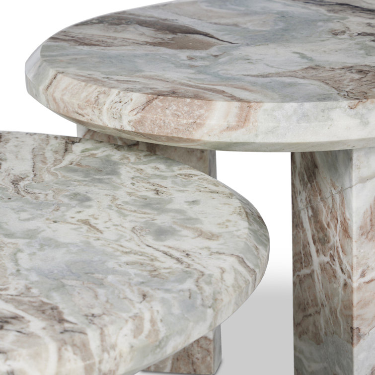 Taupe Marble Round Nesting Coffee Table Set with Storage