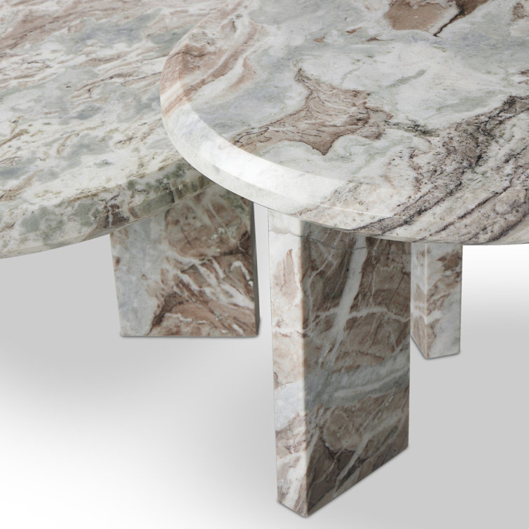 Taupe Marble Round Nesting Coffee Table Set with Storage