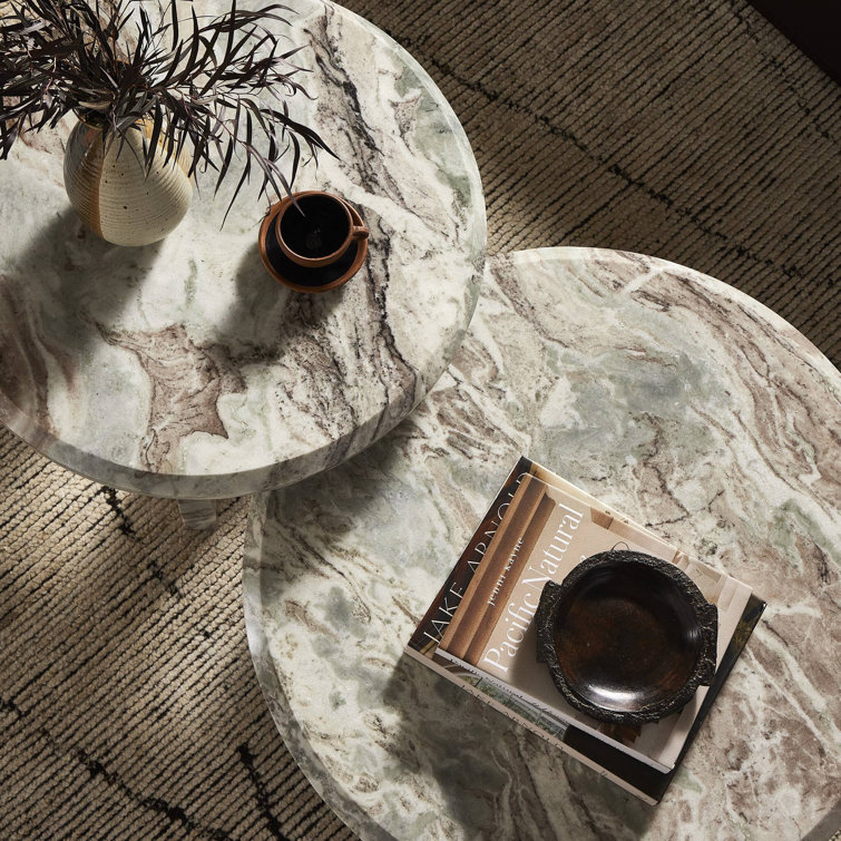Taupe Marble Round Nesting Coffee Table Set with Storage
