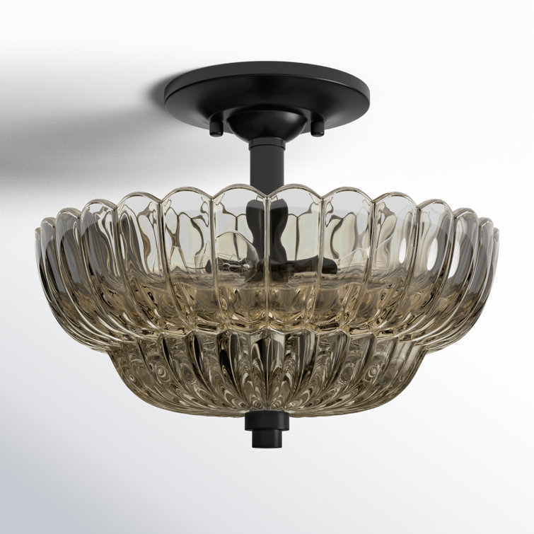 Amber Glass and Cocoa Metal 3-Light Semi Flush Mount
