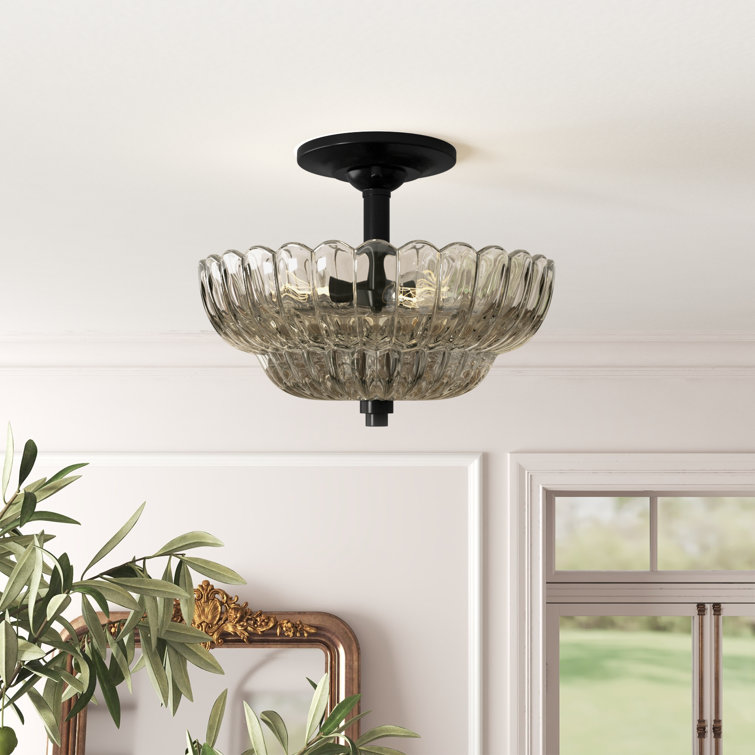 Amber Glass and Cocoa Metal 3-Light Semi Flush Mount