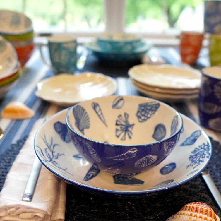 Seaside Multicolor Ceramic Soup and Pasta Bowls, Set of 6