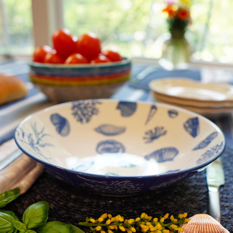Seaside Multicolor Ceramic Soup and Pasta Bowls, Set of 6