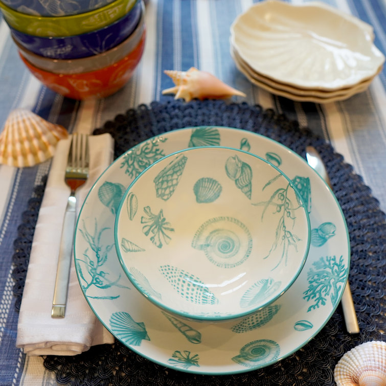 Seaside Multicolor Ceramic Soup and Pasta Bowls, Set of 6