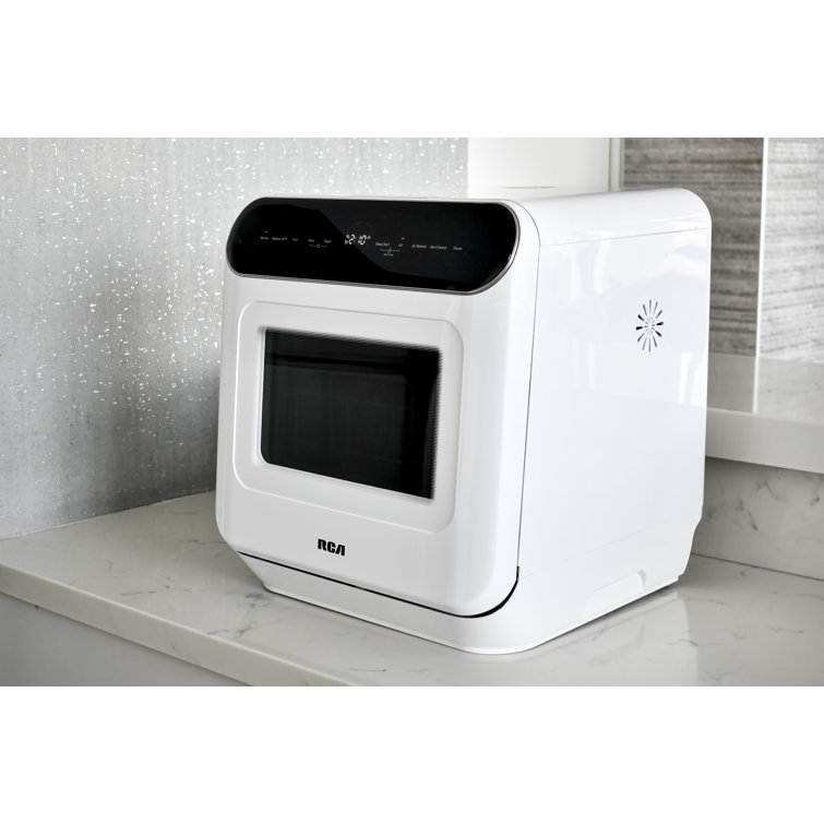 RCA White Compact Countertop Dishwasher with Built-In Water Tank