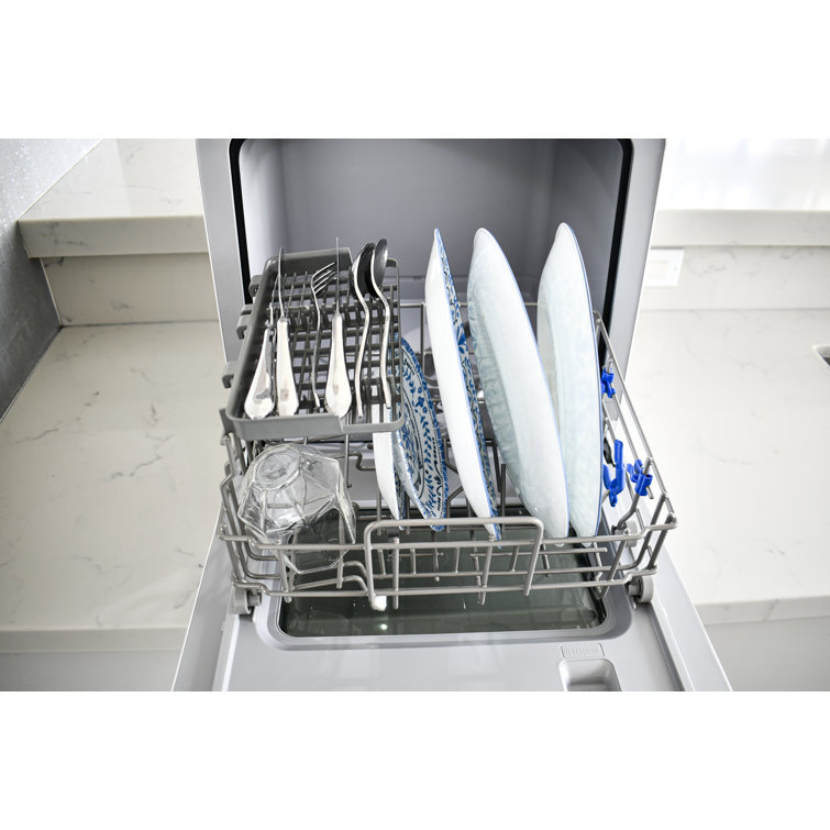 RCA White Compact Countertop Dishwasher with Built-In Water Tank
