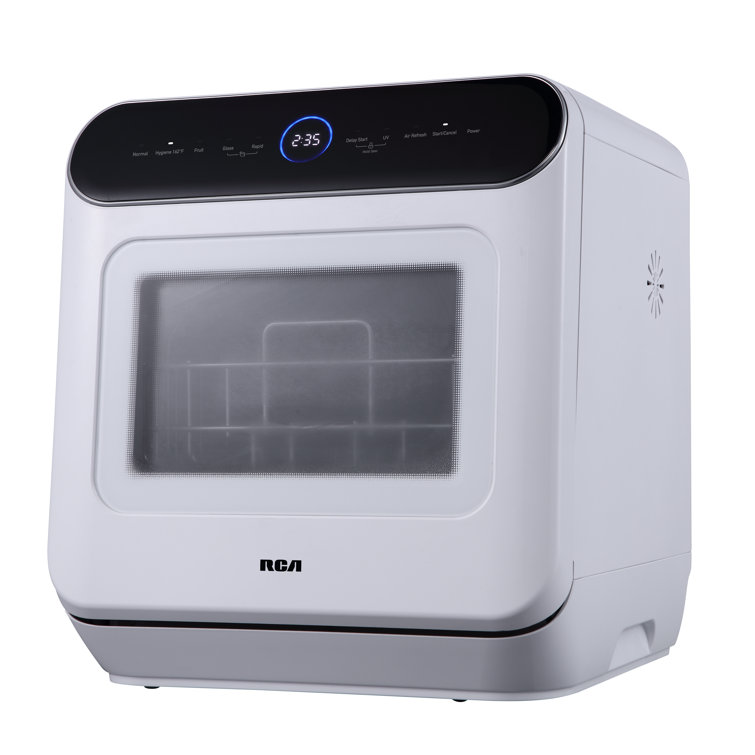 RCA White Compact Countertop Dishwasher with Built-In Water Tank