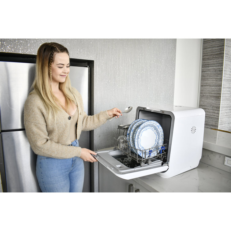 RCA White Compact Countertop Dishwasher with Built-In Water Tank