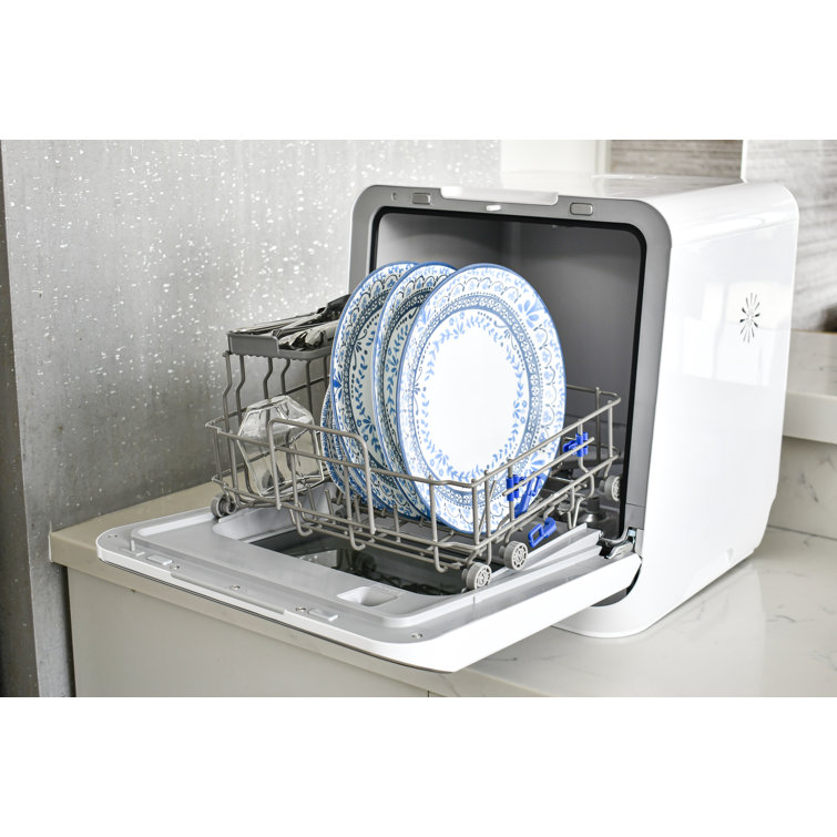 RCA White Compact Countertop Dishwasher with Built-In Water Tank