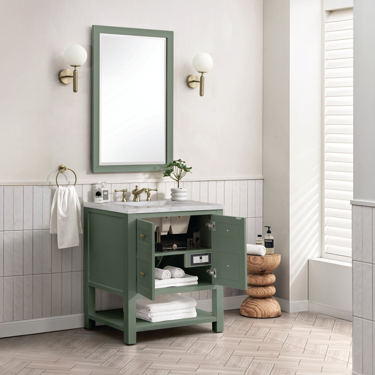 Smokey Celadon Solid Wood Single Vanity with Charcoal Soapstone Top