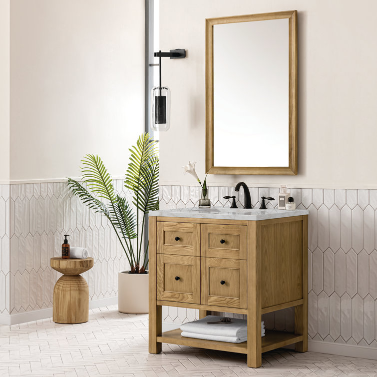 Light Natural Oak 30" Single Bathroom Vanity with Solid Surface Top