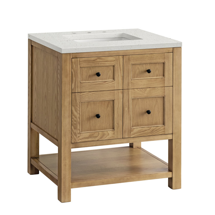 Light Natural Oak 30" Single Bathroom Vanity with Solid Surface Top