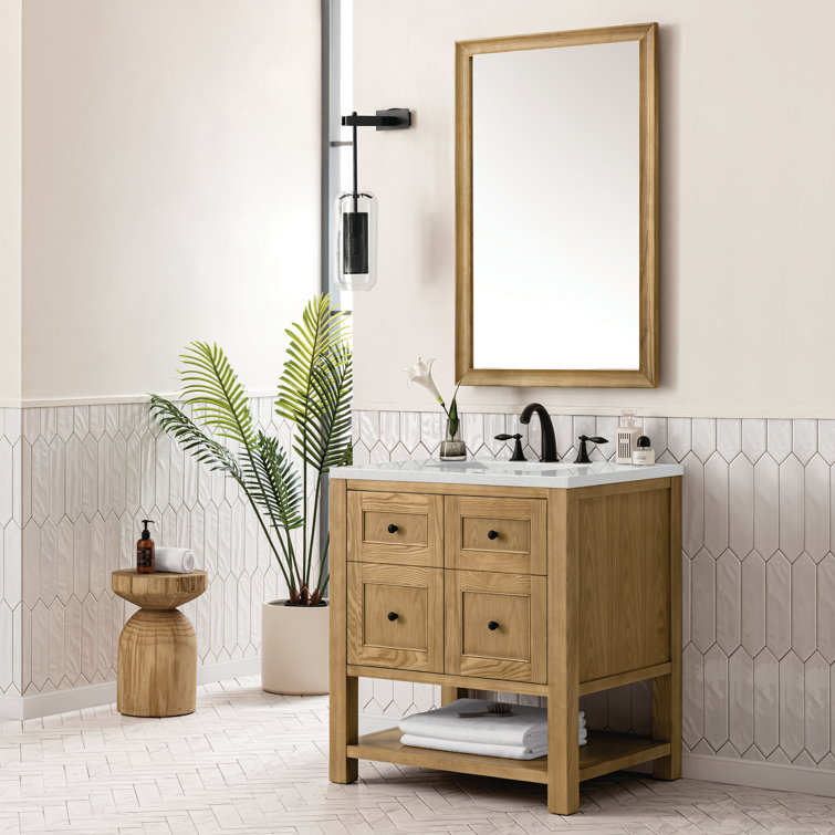 Light Natural Oak 30" Single Bathroom Vanity with Solid Surface Top