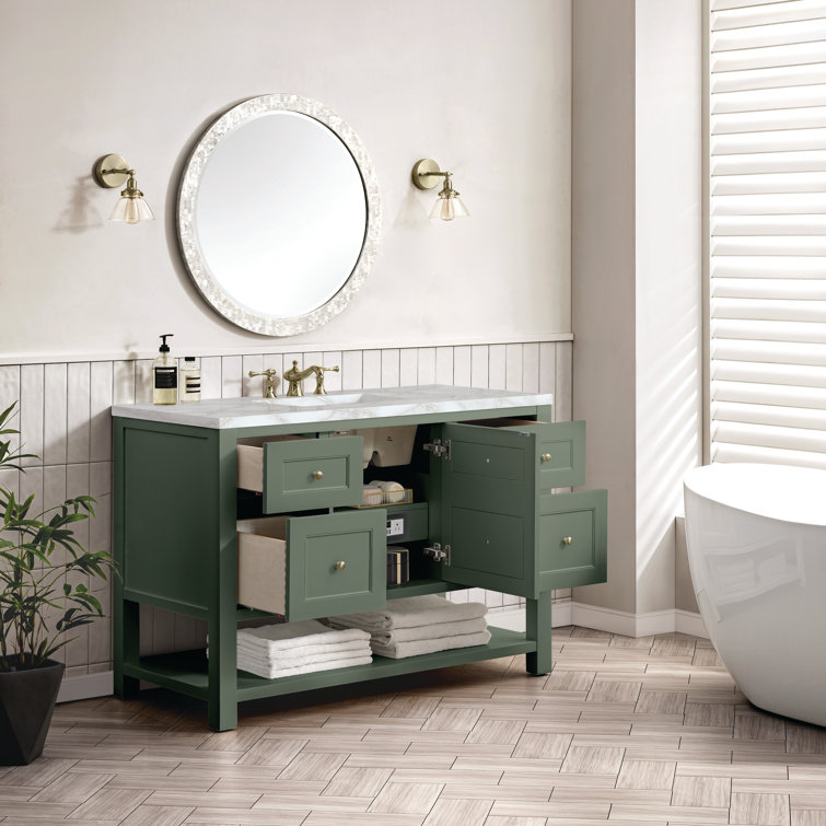 Smokey Celadon Solid Wood Single Vanity with Brass Hardware