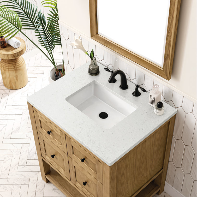 Light Natural Oak 30" Single Bathroom Vanity with Solid Surface Top