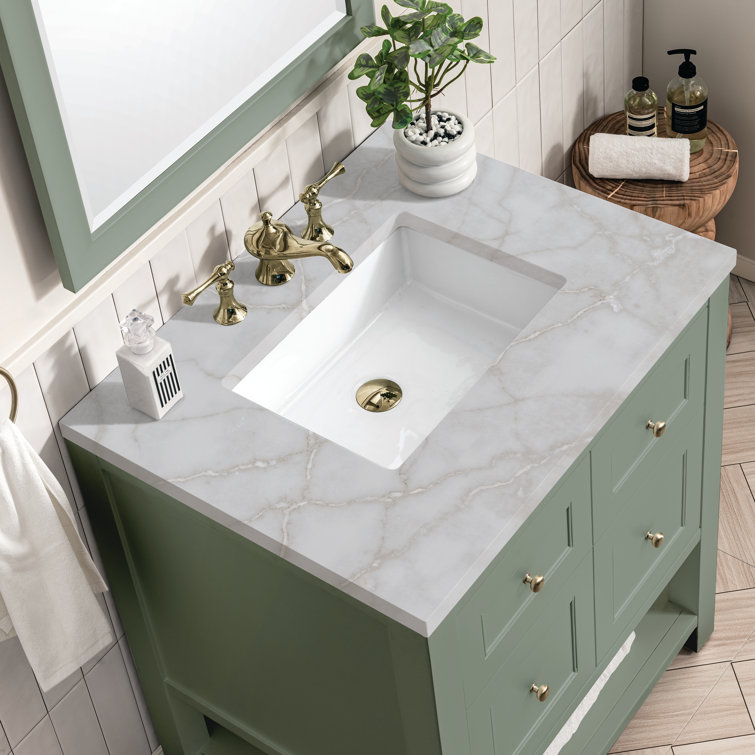 Smokey Celadon Solid Wood Single Vanity with Charcoal Soapstone Top