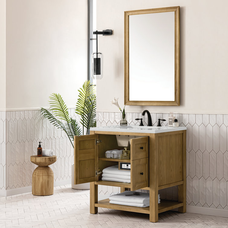 Light Natural Oak 30" Single Bathroom Vanity with Solid Surface Top
