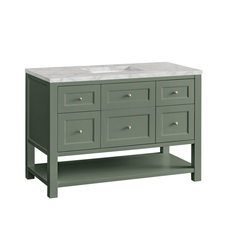 Smokey Celadon Solid Wood Single Vanity with Brass Hardware