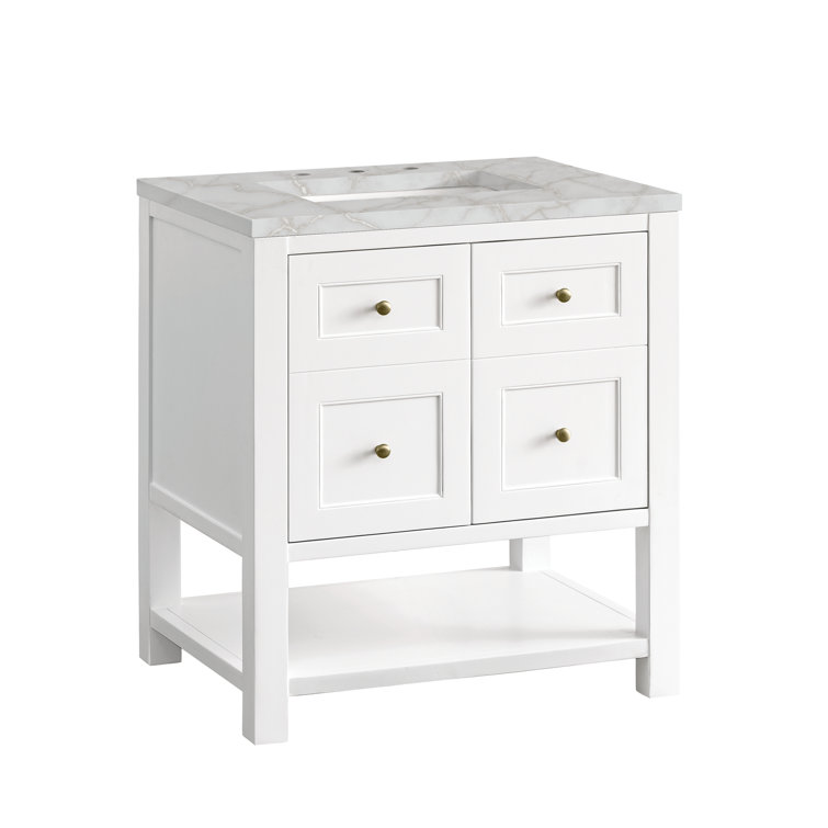 Bright White Solid Wood Single Vanity with Brass Knobs