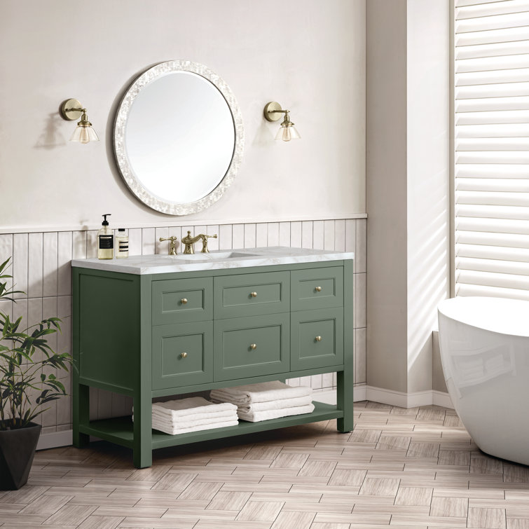 Smokey Celadon Solid Wood Single Vanity with Brass Hardware