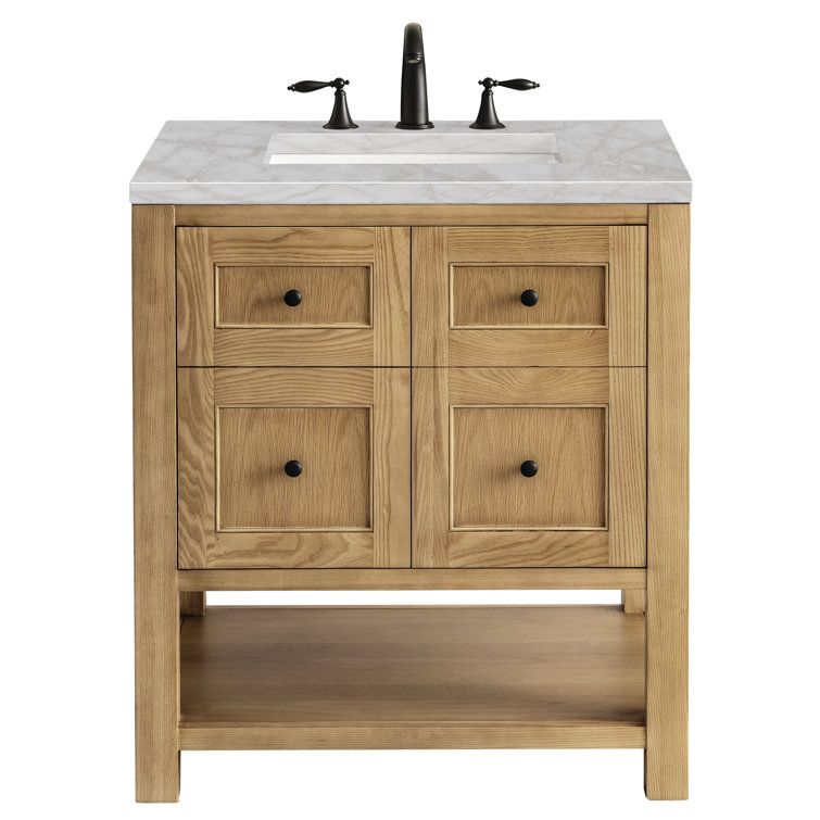 Light Natural Oak 30" Single Bathroom Vanity with Solid Surface Top