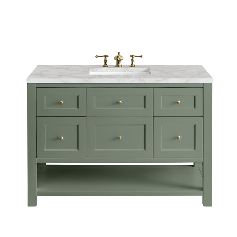 Smokey Celadon Solid Wood Single Vanity with Brass Hardware