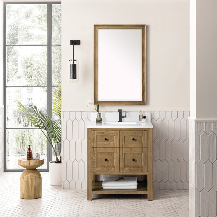 Light Natural Oak 30" Single Bathroom Vanity with Solid Surface Top