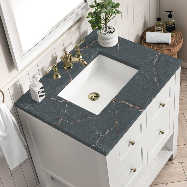 Bright White Solid Wood Transitional Single Vanity Cabinet