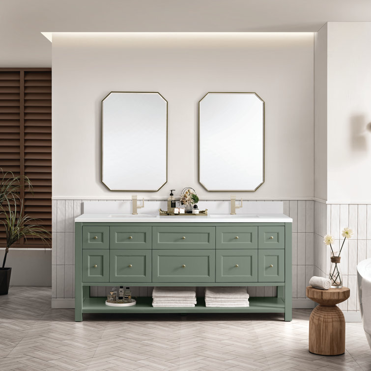 Smokey Celadon 72" Double Vanity with Solid Wood and Veneer