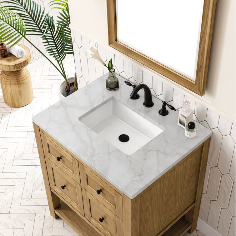 Light Natural Oak 30" Single Bathroom Vanity with Solid Surface Top