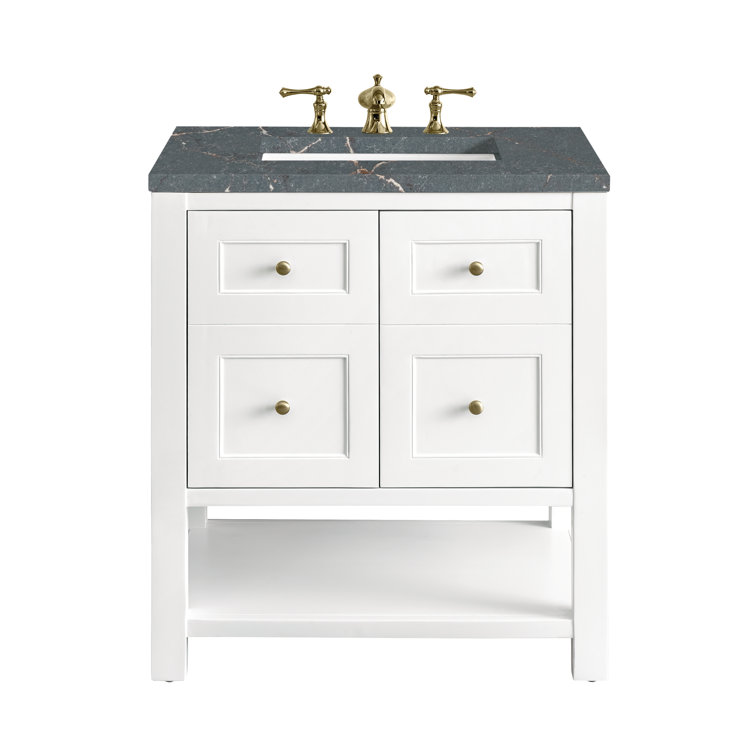 Bright White Solid Wood Transitional Single Vanity Cabinet