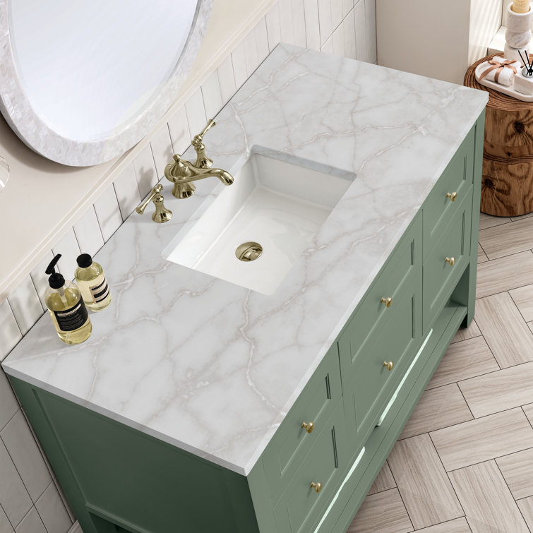 Smokey Celadon Solid Wood Single Vanity with Brass Hardware