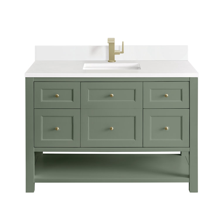 Smokey Celadon Solid Wood Single Vanity with Brass Hardware