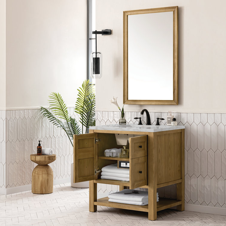 Light Natural Oak 30" Single Bathroom Vanity with Solid Surface Top